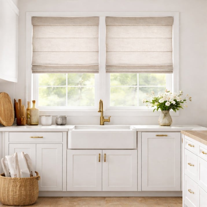 Roman window shades in a modern kitchen